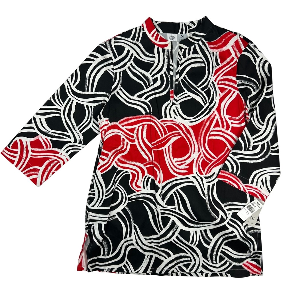 Natori Disney Alice Through the Looking Glass Tunic Top Red Black‎ White Med